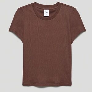 ARITZIA TNA Ribbed Cropped T-Shirt in Rich Mocha Brown
